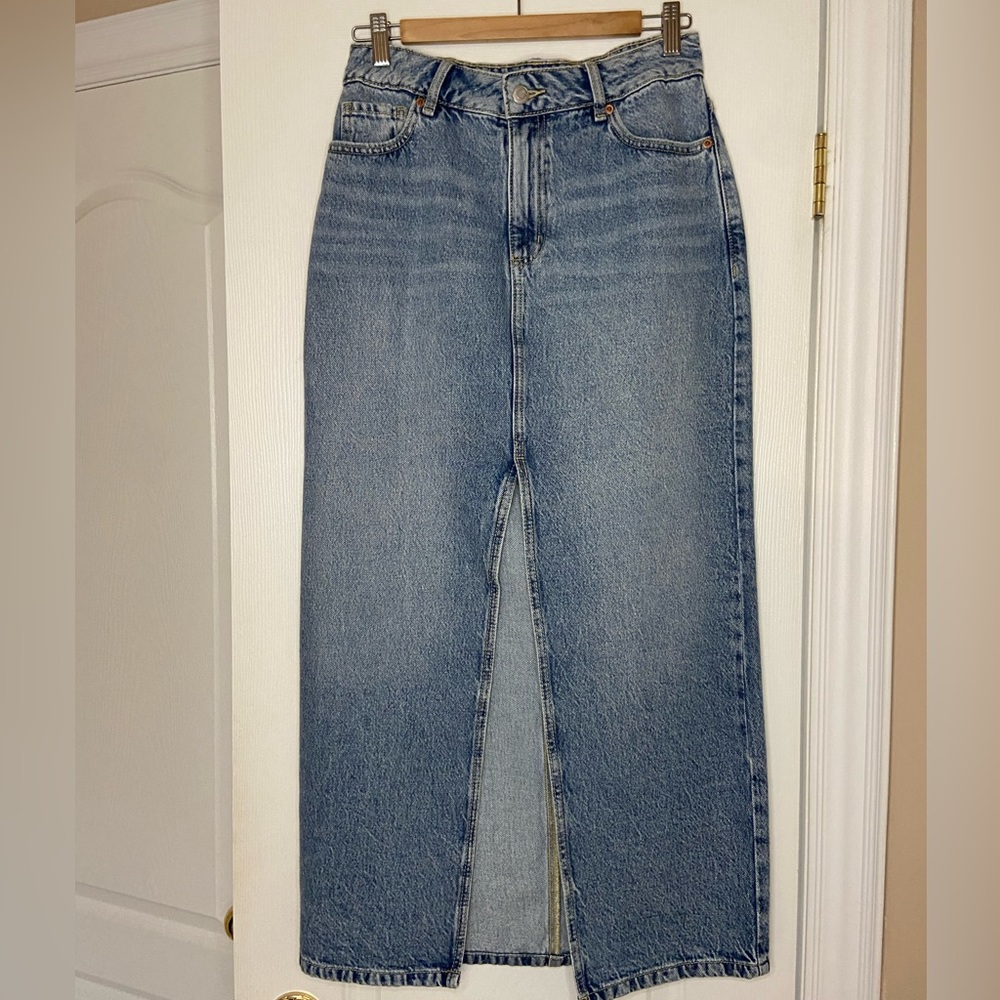 Denim Maxi Skirt with Front Slit